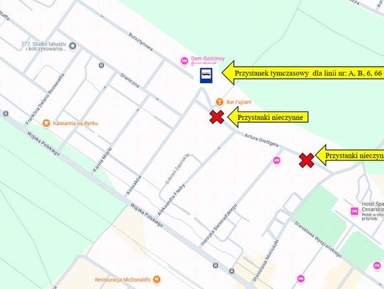 Czasowe wyłączonie z eksploatacji przystanków przy ulicy Grottgera