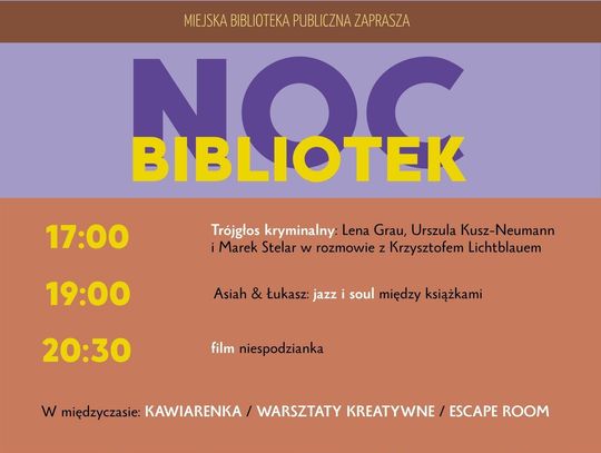Noc Bibliotek w Świnoujściu. Spotkania z pisarzami, koncert, zagadki i kino