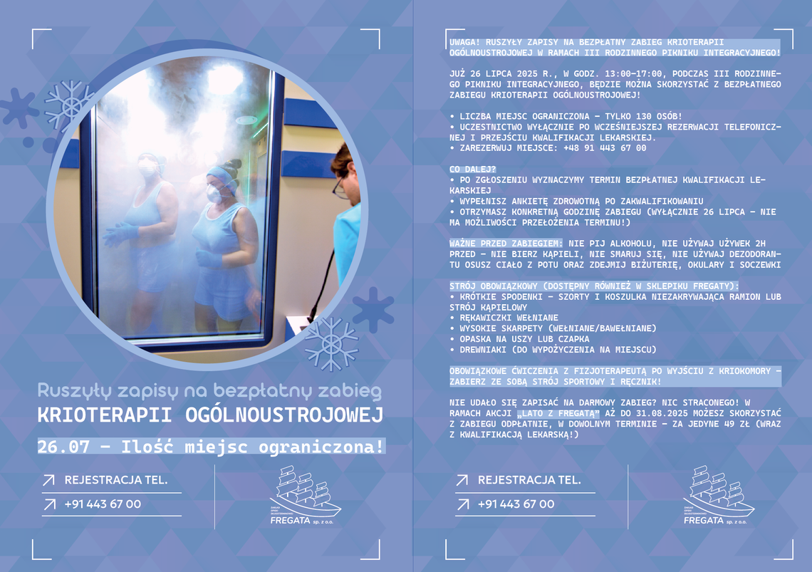 Bezpłatne zabiegi krioterapii dla mieszkańców Świnoujścia!