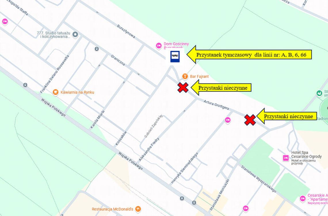 Czasowe wyłączonie z eksploatacji przystanków przy ulicy Grottgera