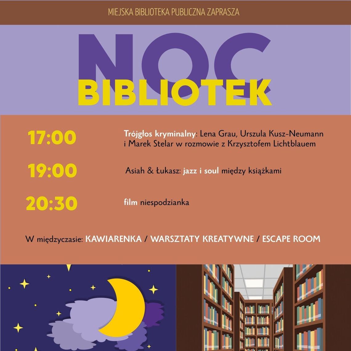 Noc Bibliotek w Świnoujściu. Spotkania z pisarzami, koncert, zagadki i kino