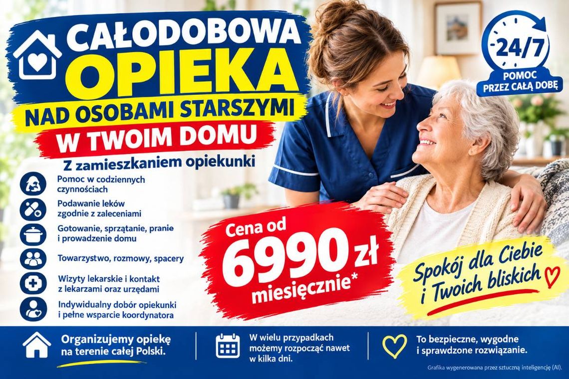 Całodobowy opiekun zamieszka z seniorem - od 6990 zł miesięcznie Całodobowy opiekun zamieszka z seniorem - od 6990 zł miesięcznie