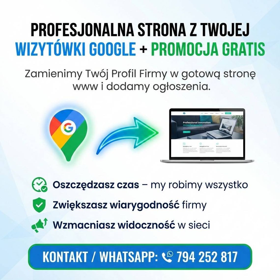 Strona firmowa na podstawie wizytówki Google Strona firmowa na podstawie wizytówki Google