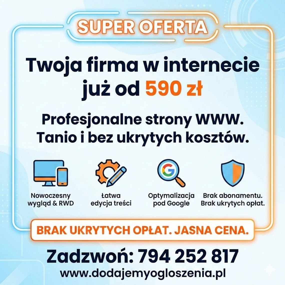 Strona internetowa już od 590 zł - BEZ PRZEPŁACANIA! + DODAWANIE OGŁOSZEŃ Strona internetowa już od 590 zł - BEZ PRZEPŁACANIA! + DODAWANIE OGŁOSZEŃ